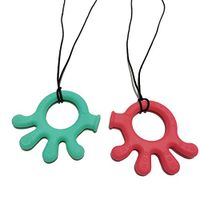 Biting Necklace for Sensory Kids Girls Boys - Sensory Chew Necklace Silicone Pendant for Teething, Biting, ADHD, SPD, Oral Motor Aids Chewy Toy Jewelry - 2 Pack Red Green Octopus Autism Necklace