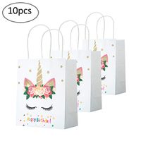 Funnlot Unicorn Party Gift Bags Unicorn Birthday Party Supplies Candies' Bags Goodie Bags with Top Handle Gold Glitter (10 pcs Gold)