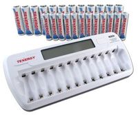 Combo: TN160 12-Bay AA/AAA NiMH/NiCD LCD Charger + 12 AA & 12 AAA Premium NiMH Rechargeable Batteries