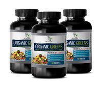 Organic Greens Tablets - Greens Premium Organic Complex - Raspberry Supplement - 3 Bottles 180 Tablets