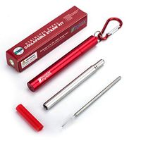 Portable Straw by Invisible Footprints – Travel Drinking Collapsible Straw – Telescopic Reusable Straw + Cleaning Brush, Silicone Tip, Carabiner Clip Container– Stainless-Steel Foldable Straw (Red)