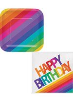 Olive Occasions Happy Rainbow Birthday Plates and Napkins Serves 16