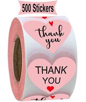 Pink Thank You Stickers 1.5 Inches - 500 Heart Thank Labels with Hearts for Birthday Baby Shower Party Thank You Cards Envelope Seals | Labels & Mailing Supplies (Pink Heart)