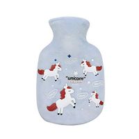 Unicorn Pattern Hot Water Bottle with Super Soft Plush Cover Reusable Rabbit Furry Print Cover Set for Relief Body Warm Pain Stomach