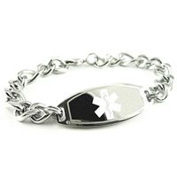 My Identity Doctor - Custom Engraved Men's Medical ID Bracelet, 8mm Stainless Steel, Thick Chain - White - Wrist Size 7.25 Inch