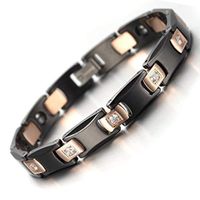 SBRTL Electroplated Rose Gold Zircon Couple Bracelets Men and Women Magnetic Ceramic Bracelet Size Adjustable Pain Relief,Men,+Lady