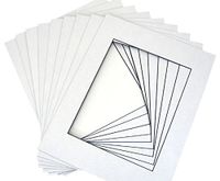 50 12x16 Picture Mats for 8x12, White w/ Blackcore + Backing + Bag