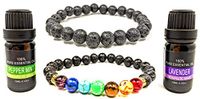 Prezence Aromatherapy Diffuser Anxiety Lava Rock Chakra 8mm Bead Bracelet with 10ml Lavender and Peppermint Essential Oils for Women Men