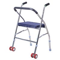 Goquik Folding Walker Pulley Canvas/Leather Black Cushion Stainless Steel Elderly Walker (Color : A)