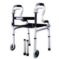 Lour Folding Walker with Wheel Aluminum Alloy Non-Slip Adjustable Height Lightweight and Portable Walker Suitable for The Elderly