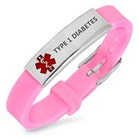 LiFashion LF Womens Girls Stainless Steel Silicone Sos Type 1 Diabetes Medical ID Adjustable Bracelet Pink Rubber Health Alert Wristband Monitoring Awareness for Outdoor Emergency