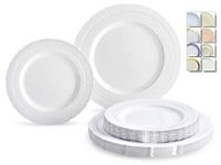 " OCCASIONS" 120 Plates Pack,(60 Guests) Extra Heavyweight Vintage Wedding Disposable/Reusable Plastic Plates 60 x 11'' Dinner + 60 x 8.25'' Salad/Dessert Plate (Chateau White)