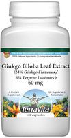 Ginkgo Biloba Leaf Extract (24% Ginkgo Flavones, 6% Terpene Lactones) - 60 mg (100 Capsules, ZIN: 517172) - 2 Pack