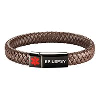 [Engraving]Leather Medical Alert Bracelet - Personalized Medical ID for Men Women Kids Custom Diabetic Alert Bracelet-Brown (21cm(8.26"),Black-Epilepsy)