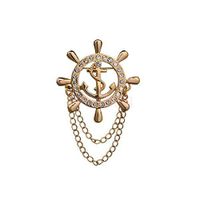 Charm Crystal Rudder Helm w/Chain Brooch Lapel Pin Mens Shirt Suit Accessories Popular Novelty Creation Jewelry Party Woman Girl Jewerly Cheap | Color - Gold