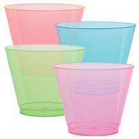 Hard Plastic Tumblers 9 oz. Party Cups/Old Fashioned Glass, 50 Count Drinking Glasses, Assorted Colors