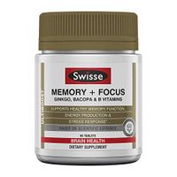 Swisse Ultiboost Memory + Focus Supplement | Ginkgo Biloba, Bacopa & B Vitamins to Support Brain Health, Mental Alertness, Concentration and Focus | 60 Tablets