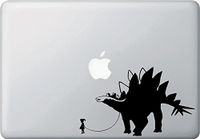 Yadda-Yadda Design Co. Pet Dinosaur - Stegosaurus w Girl - Vinyl Decal for Laptop | MacBook | Appliances YYDC (7.5" w x 4.5" h) (Girl - Face Left, Black)