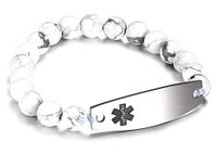 JF.JEWELRY Tiger Eye Beaded Medical Alert ID Bracelet for Men and Women,Free Engraving,7.5 inch (White Turquoise)