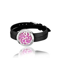 Anavia Double Strap Leather Aromatherapy Diffuser Bracelet+12 Pad Surgical Grade Stainless Steel Jewelry (Clouds)