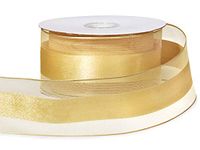 Gold Wired Satin Stripe Sheer 1-1/2"x25 yds 100% Polyester Ribbon (5 Spools) - WRAPS-11227