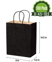 Black Kraft Paper Gift Bags Bulk with Handles 8 X 4.5 X 10.5 [100Pcs]. Ideal for Shopping, Packaging, Retail, Party, Craft, Gifts, Wedding, Recycled, Business, Goody and Merchandise Bag
