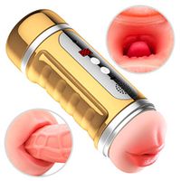 Electric Double Silicone Channels Vibrating Masturbator Cup Automatic Male Masturbation Six Toy Handsfree Various Female Voices Massage Cup Rechargable Enhance Stamina Sexxy Underwear Toy Tshirt