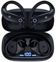 OKEEFE Bluetooth Headphones 48Hrs Playback Wireless Earbuds with Wireless Charging Case and Earhooks Over Ear Waterproof Earphones with Mic for Sports Running Workout iOS Android TV Phone Laptop Black