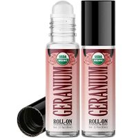 Organic Geranium Roll On Essential Oil Rollerball (2 Pack - USDA Certified Organic) Pre-diluted with Glass Roller Ball for Aromatherapy, Kids, Children, Adults Topical Skin Application - 10ml Bottle