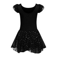 general3 Girls Ruffle Sleeve Ballet Dress Glitter Irregular Dance Tutu Skirt Leotard (Black, 160 (Age for 9-10Y))
