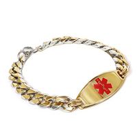 My Identity Doctor Mens Custom Engraved Medical Bracelet Gold Toned 316L Stainless Steel, 1cm - Wrist Size 5.75 Inch