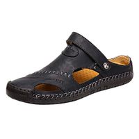 Yomiafy Men's Soft Leather Closed Toe Sandals Breathable Outdoor Casual Beach Slipper(Black,US:7)