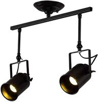 Vintage Industrial Ceiling Spotlight - FRIDEKO Home Retro Minimalist Adjustable 2 Lamp Black Metal Track Lighting Fixture for Office Loft Hall Bedroom Restaurant Hotel Coffee Shop