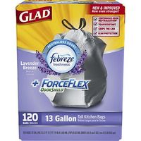 Glad 13-Gal. ForceFlex OdorShield Lavender Drawstring Plastic Trash Bags, 120 ct. - White AS