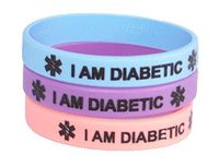 Diabetic Medical ID Bracelet, Petite (6 1/4 inch) 3 Pack, Pastel Pink, Blue and Purple