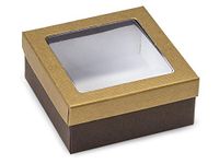 Rigid Clear Window Candy Boxes - Gold & Chocolate Embossed Boxe Clear Window 3-1/2x3-1/2x1-1/2" - (2 Packs; 24 Per Pack) - WRAPS-CW1GCE