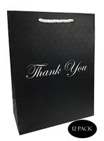 Large Thank You Gift Bags with Handles Black Paper Shopping (12 Bags)10x5x13 Fancy Modern Luxury Premium Quality Matte for Merchandise Wig Shoes Boutique Clothing