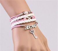 NEW Infinity Heart Key LOVE Antique Silver Leather Charm Bracelet Popular Cute Trendy Fashion Bangle Accessories Good Bangles