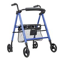 Rollators & Walkers Rolling Walkers Elderly Walker Rehabilitation Walking Frame Adjustable Height Folding Portable Alternative Walker with Seat Shopping Cart (Color : Blue, Size : 57x65x80-97cm)