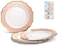 " OCCASIONS" 40 Plates Pack, Heavyweight Disposable Wedding Party Plastic Plates (8'' Appetizer/Dessert Plate, Imperial in White/Blush & Gold)