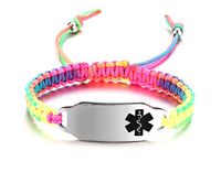 JF.JEWELRY Medical Alert ID Bracelet for Women Girls Multicolor Rainbow Braided Allergy Bracelets for Kids,Free Engraving
