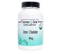 Iron Chelate 50mg 200 Capsules Gluten Free 100% Natural. Serene Dew Supplements