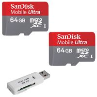 SanDisk 128GB (64GB x2)MicroSD XC Class 10 UHS-1 SDSDQUA-064G Ultra Fast Speed Memory Card with SoCal Trade, Inc. USB 3.0 MicroSD & SD Memory Card Reader