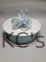 1/8" Light Blue 50 Yards Organza Nylon Iridescent Center with String Pull up Ribbon Bow