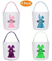 Easter Bunny Bags, Easter Bunny Baskets Rabbit Ears Design Jute Cloth Tote Bags for Kids Eggs Hunting, Candy and Gifts Carry Bucket at Easter Party (Basket 4 Pack A)