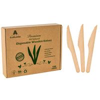 EcoBuddies Premium Disposable Wooden Knives 100% Natural Birchwood | Durable, Smooth, Eco Friendly, Biodegradable, Chemical and Dye-Free | Pack of 100 Pieces for Parties, Weddings, or Events (6.5")