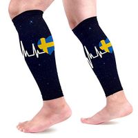 Swedish Heartbeat Flag Calf Compression Sleeves for Men and Women Long Compression Leg Sleeves for Running Everyday Wear Runners 1 Pair