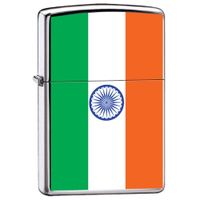 Zippo Custom Lighter India Flag High Polish Chrome Finish