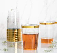 Majestic Settings Hard Clear Plastic Party Tumblers/Cups (50, 10oz Gold Rim)