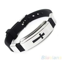 litymitzromq Bracelet Men's Women's Stainless Steel Bracelet Cross Black Rubber Bangle Lovers Jewelry Handmade Wristband Braided Rope Cuff Bangle
